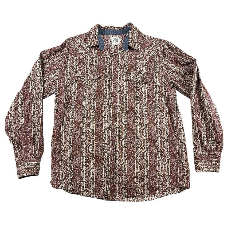 MOON SHINE SPIRIT Western Shirt Mens Medium Red Purple Paisley Pearl Snap
